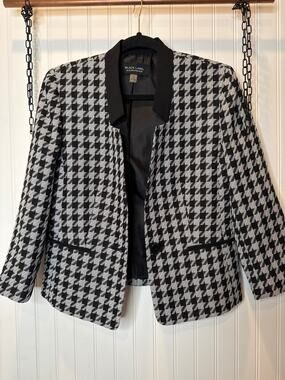 Vintage Evan Picone Black Label Black White Houndstooth Single Breasted Blazer 6